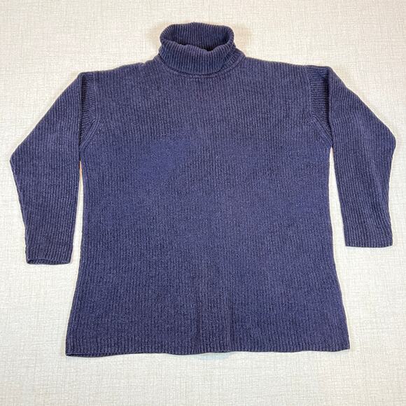 Lauren Ralph Lauren Sweater Men's M Fits L Turtleneck Chenille Navy Blue - Picture 1 of 9